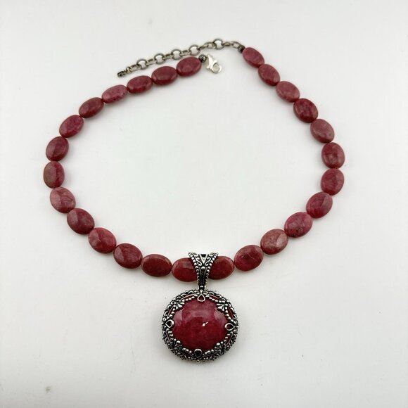 Carolyn Pollack Necklace Pink Rhodonite Pendant Cabochon Sterling Silver 925 - Picture 4 of 14